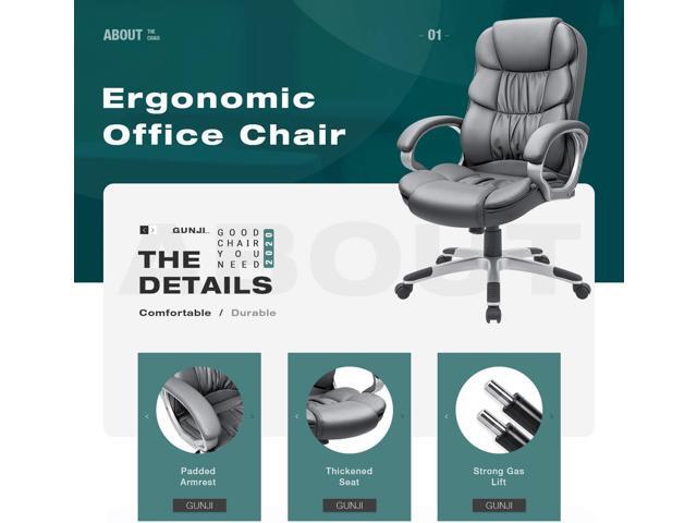 GUNJI Office Chair PU Leather High Back Executive Chair Ergonomic Computer Chair, Modern Adjustable Home Desk Chair Swivel Managerial Chair with...