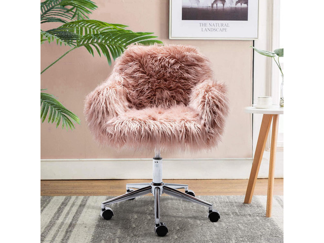 DKLGG Fluffy Office Desk Chair, Faux Fur Modern Desk Chairs with Wheels Upholstered Seat, Vanity Accent Height Adjustable Swivel Furniture for Home...