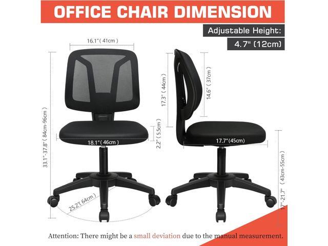 VigorPow Armless Mesh Office Chair Ergonomic Swivel Black Small Computer Desk Chair No Arms with Lumbar Support Height Adjustable Task Chair for...