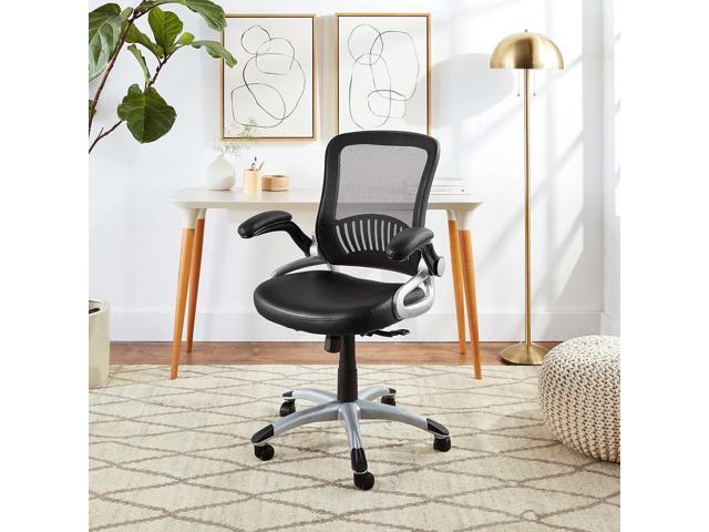 Office Star EM Series Bonded Leather Manager's Adjustable Office Desk Chair with Thick Padded Seat and Built-in Lumbar Support, Black with Silver...