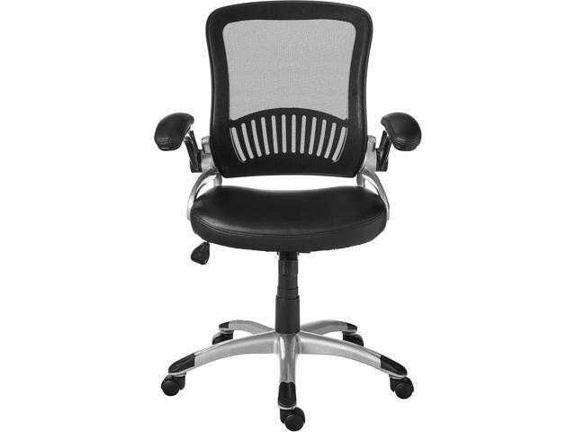 Office Star EM Series Bonded Leather Manager's Adjustable Office Desk Chair with Thick Padded Seat and Built-in Lumbar Support, Black with Silver...