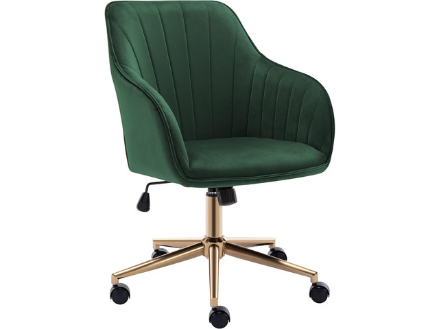 Duhome Velvet Desk Chair with Wheels, Gold Desk Chair Adjustable Swivel Home Office Chair for Office Living Room Bedroom, Dark Green