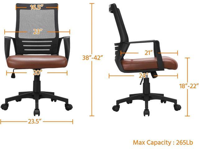 Yaheetech Mid Back Mesh Office Chair with Leather Seat Executive Office Computer Task Chair with Armrests and Lumbar Support, Brown