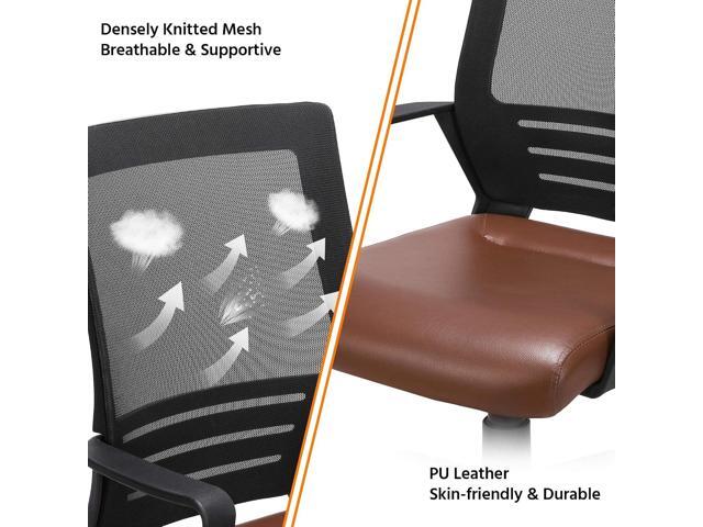 Yaheetech Ergonomic Home Office Chair Leather and Mesh Combine Desk Chair Rolling Swivel Adjustable Mesh Chair with Lumbar Support and Armrests for...