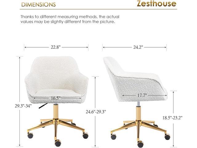 Zesthouse Boucle Home Office Chair Modern Desk Chair with Wheels, White Vanity Chair for Girls Women, Upholstered Swivel Armchair for Bedroom,...