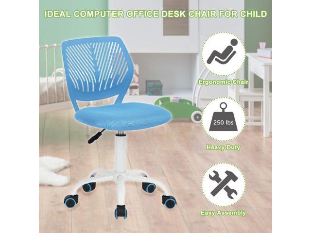 Children Task Chair Lumbar Mid Back Adjustable Height Study Computer Chair with Mesh Seat Casters for Home Office, School, Blue