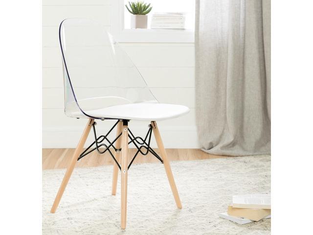 South Shore Annexe Mid-Century Modern Eiffel Office Chair, Wooden Legs, Clear and White 19.5D x 16.25W x 32.5H in