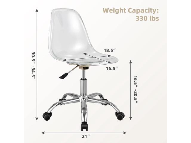 Giantex Acrylic Desk Chair, Clear Armless Office Rolling Chair, Height Adjustable Leisure Ghost Chair w/Chromed Base, Modern Cute Vanity Chair,...
