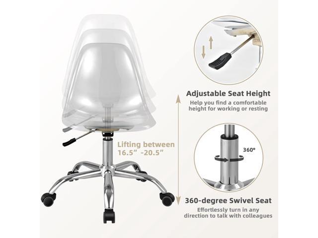 Giantex Acrylic Desk Chair, Clear Armless Office Rolling Chair, Height Adjustable Leisure Ghost Chair w/Chromed Base, Modern Cute Vanity Chair,...