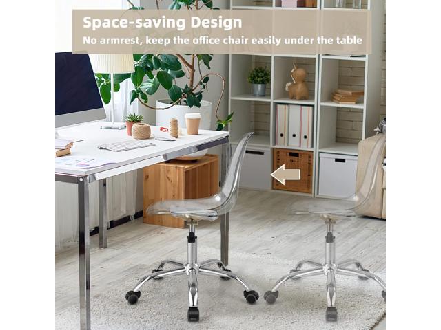 Giantex Acrylic Desk Chair, Clear Armless Office Rolling Chair, Height Adjustable Leisure Ghost Chair w/Chromed Base, Modern Cute Vanity Chair,...