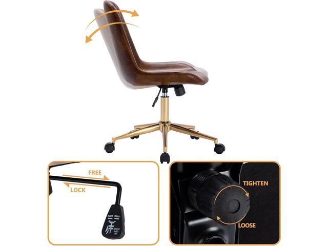 DUHOME Modern PU Leather Office Chair Desk Chair Swivel Computer Chair with Gold Base Yellowish-Brown