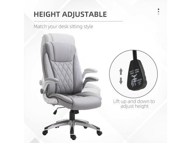 Vinsetto High Back 360° Swivel Ergonomic Home Office Chair with Flip Up Arms, Faux Leather Computer Desk Rocking Chair, Grey