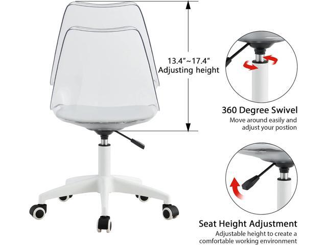 Acrylic Clear Desk Chair Modern Home Office Ghost Chairs with Wheels Cute Armless Rolling Vanity Plastic Chair with Adjustable Height (Clear)