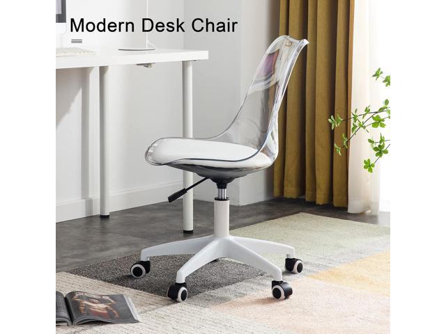 Acrylic Clear Desk Chair Modern Home Office Ghost Chairs with Wheels Cute Armless Rolling Vanity Plastic Chair with Adjustable Height (Clear)