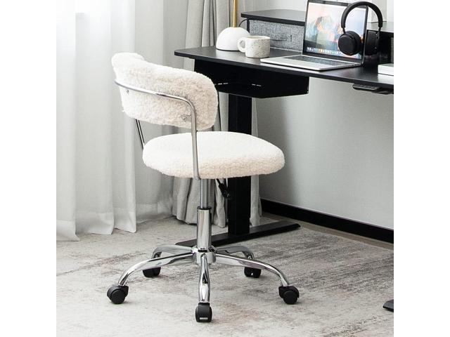 Giantex Home Office Chair, Faux Fur Low Back Swivel Leisure Chair w/Height Adjustable Padded Seat, Rolling Armless Vanity Chair w/Galvanized Steel...
