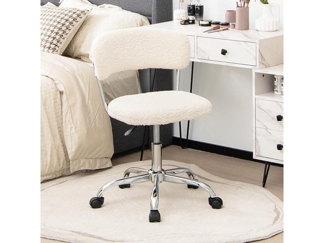Giantex Home Office Chair, Faux Fur Low Back Swivel Leisure Chair w/Height Adjustable Padded Seat, Rolling Armless Vanity Chair w/Galvanized Steel...