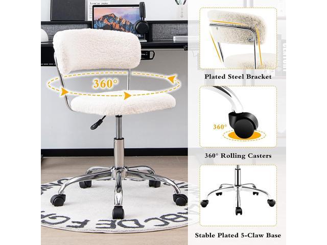 Giantex Home Office Chair, Faux Fur Low Back Swivel Leisure Chair w/Height Adjustable Padded Seat, Rolling Armless Vanity Chair w/Galvanized Steel...