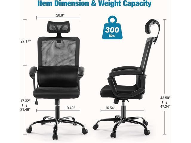 OLIXIS Ergonomic High Back Office Chair Breathable Mesh with Adjustable Headrest and Lumbar Support, Executive Padded Armrest, Height Computer...