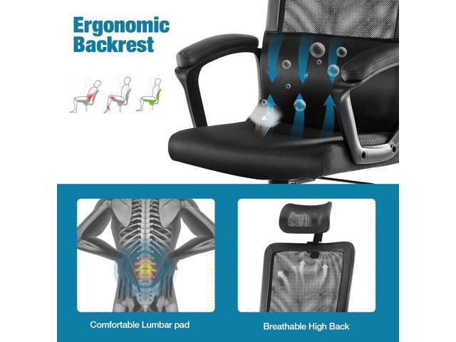 OLIXIS Ergonomic High Back Office Chair Breathable Mesh with Adjustable Headrest and Lumbar Support, Executive Padded Armrest, Height Computer...