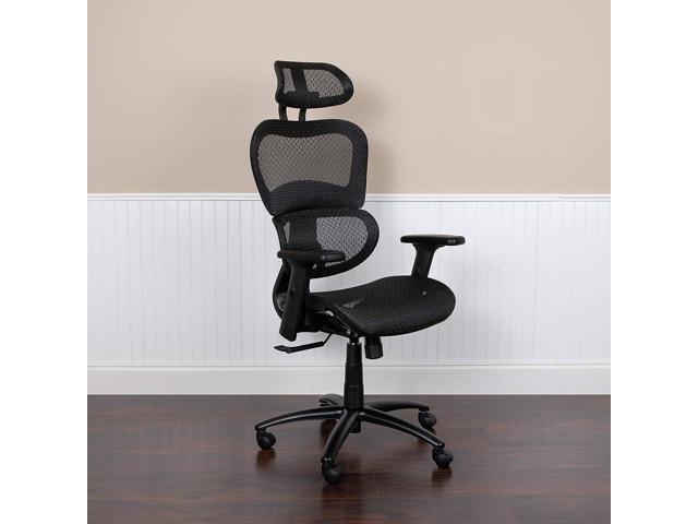 Flash Furniture LO Ergonomic Mesh Office Chair with 2-to-1 Synchro-Tilt, Adjustable Headrest, Lumbar Support, and Adjustable Pivot Arms in Black