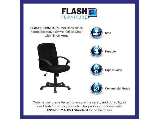 Flash Furniture Garver Mid-Back Black Fabric Executive Swivel Office Chair with Nylon Arms