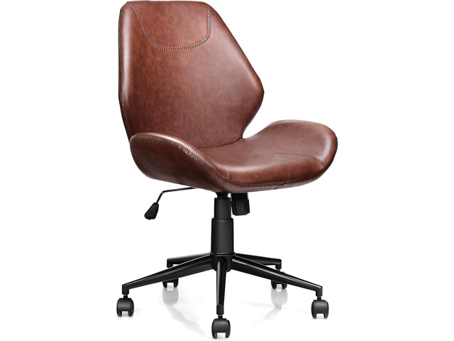 Giantex Home Office Leisure Chair Ergonomic Mid-Back PU Leather Armless Chair Upholstered with 5 Rolling Casters, Height Adjustable Swivel Chair,...