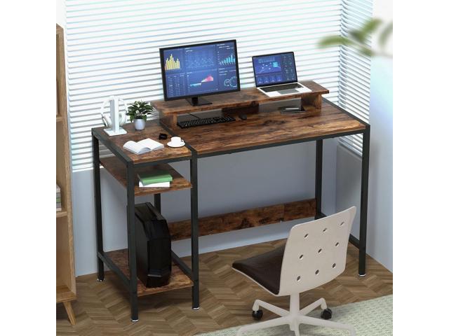 Gaming/Computer Desk - 47 Home Office Small Desk with Monitor Stand, Rustic Writing Desk for 2 Monitors, Adjustable Storage Space, Modern Design...
