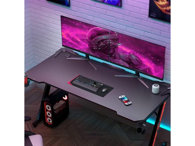 Homall Gaming Desk Computer Desk Gaming Table Z Shaped Pc Gaming Workstation Home Office Desk with Carbon Fiber Surface Cup Holder and Headphone...