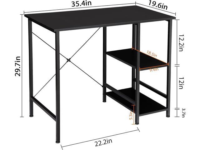 ZENY Small Computer Desk with Storage Shelves, 36 Sturdy Home Office Writing Desk/Laptop PC Workstation Desk, Metal Frame Computer Table, Black