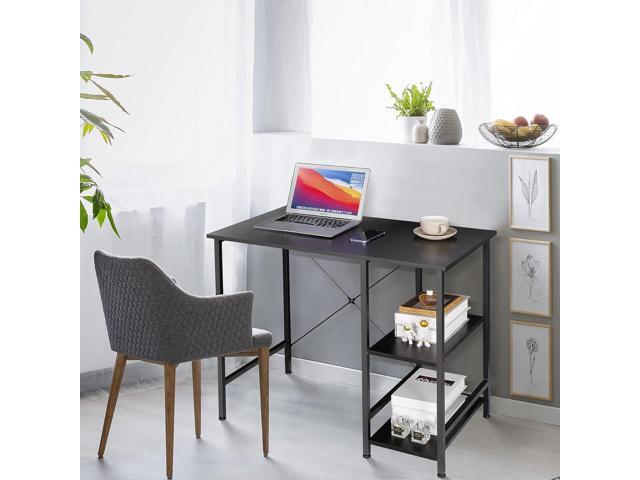 ZENY Small Computer Desk with Storage Shelves, 36 Sturdy Home Office Writing Desk/Laptop PC Workstation Desk, Metal Frame Computer Table, Black