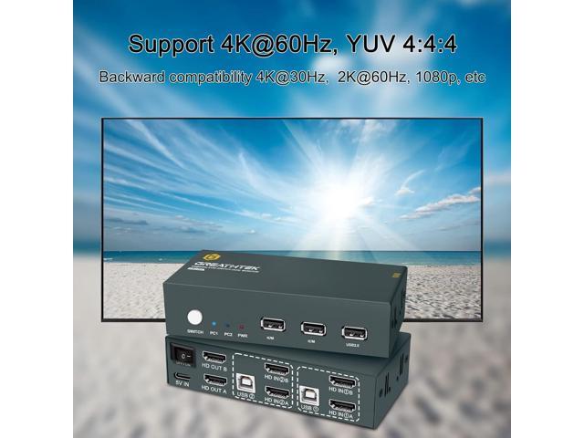 HDMI KVM Switch Dual Monitor 4K@60Hz, KVM Switch 2 Monitors 2 Computers Share USB Ports, Dual Monitor KVM Switches 2 Port 2 PCs Share 2 Monitors,...