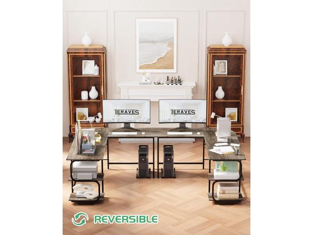 Teraves Reversible L Shaped Desk with Large Surface, 69 Inch Sturdy Corner Desk with Storage Shelves, Premium Office Computer Desk Workstation for...