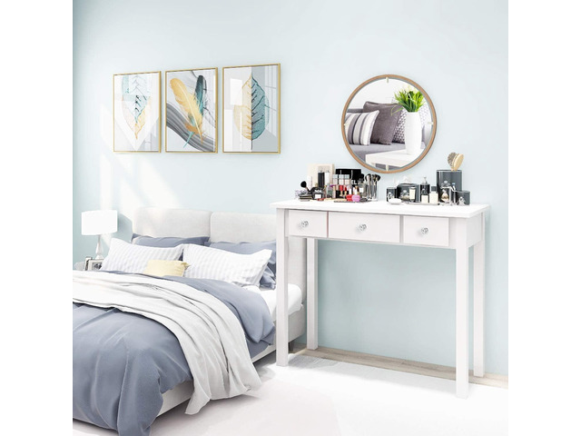 STHOUYN Home Office Small Writing Desk with Drawers Bedroom, Study Table for Adults/Student, Vanity Makeup Dressing Table Save Space Gifts White...