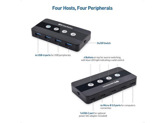 Cable Matters 4 Port USB 3.0 Switch Hub USB Sharing Switch for 4 Computers and USB Peripherals - Button or Wireless Remote Control Switching -...
