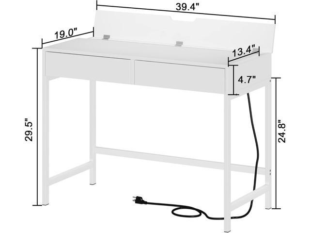 Treocho Computer Desk with USB Charging Ports and Power Outlets, Modern Simple 40 inch White Desk with 2 Drawers, Vanity Desk, Makeup Table for...