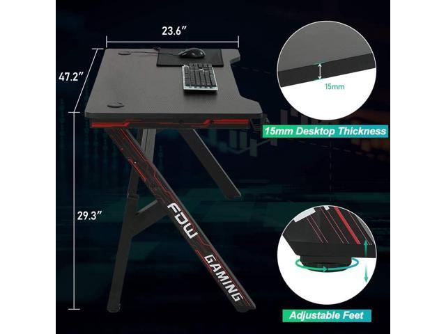 Gaming Computer Desk Home Office Desk Extra Large Modern Ergonomic Black PC Carbon Fiber Writing Desk Table with Cup Holder Headphone Hook