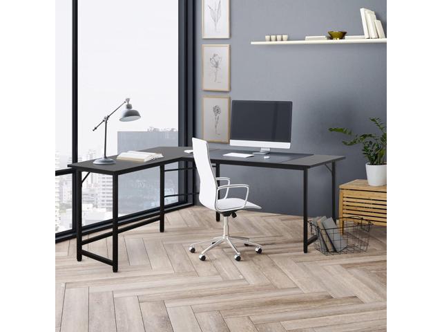 ZenStyle 66' Modern L-Shaped Corner Computer Desk Home Office LaptopTable Gaming Workstation with CPU Stand 66.5'' x 47.3'' x 29.3'' (Black)