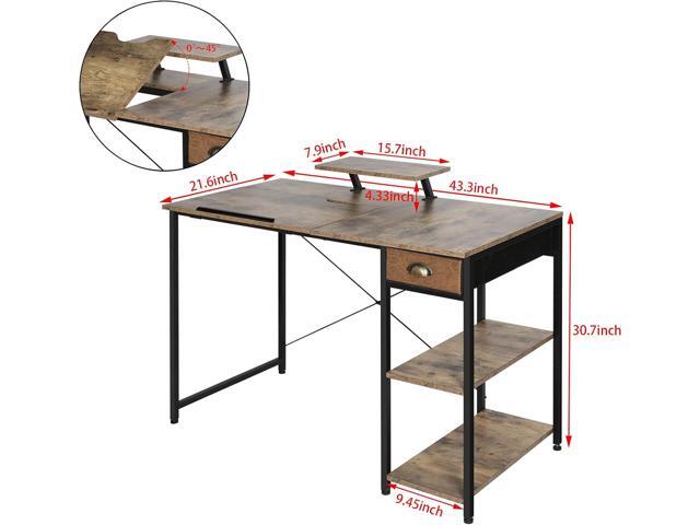 X-cosrack Computer Desk with Storage Shelves Drawer, 43 Home Office Desk with Monitor Stand, Adjustable & Tiltable Draft Drawing Table Writing...