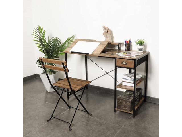 X-cosrack Computer Desk with Storage Shelves Drawer, 43 Home Office Desk with Monitor Stand, Adjustable & Tiltable Draft Drawing Table Writing...