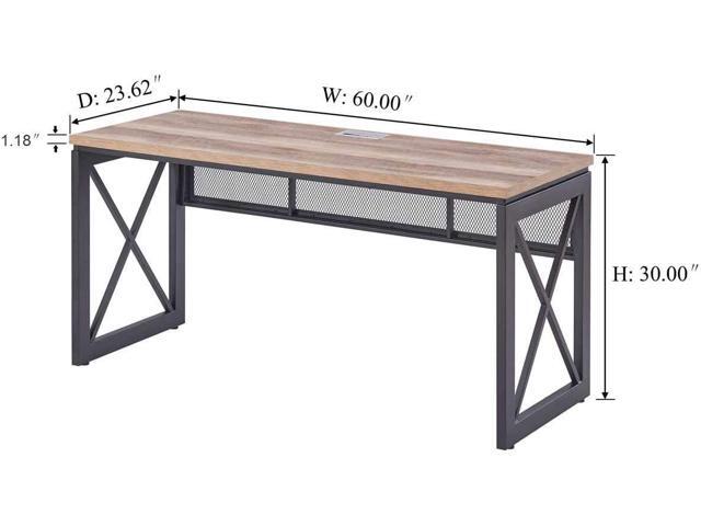 BON AUGURE Computer Desk for Home Office, Sturdy Office Desk, Wide Wood Metal Writing Table, Farmhouse Industrial Gaming Desks (60 Inch, Vintage Oak)