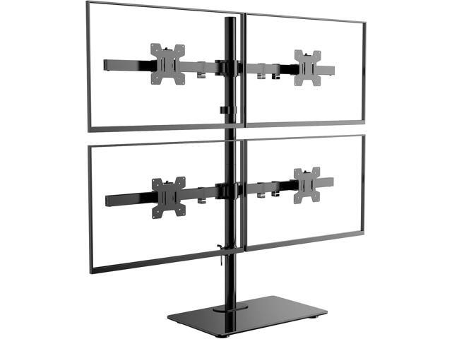 WALI Freestanding Quad Monitor Mount for 17-27 Inch Screens, Fully Adjustable 4 Monitor Stand with Swivel, Tilt, Rotation, Glass Base, Max Load 22...