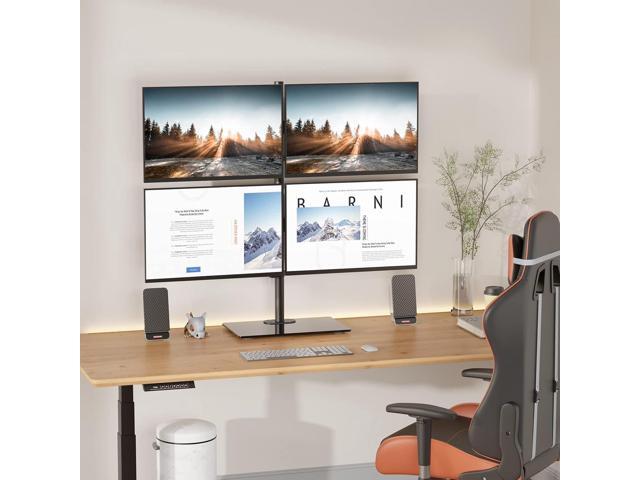 WALI Freestanding Quad Monitor Mount for 17-27 Inch Screens, Fully Adjustable 4 Monitor Stand with Swivel, Tilt, Rotation, Glass Base, Max Load 22...