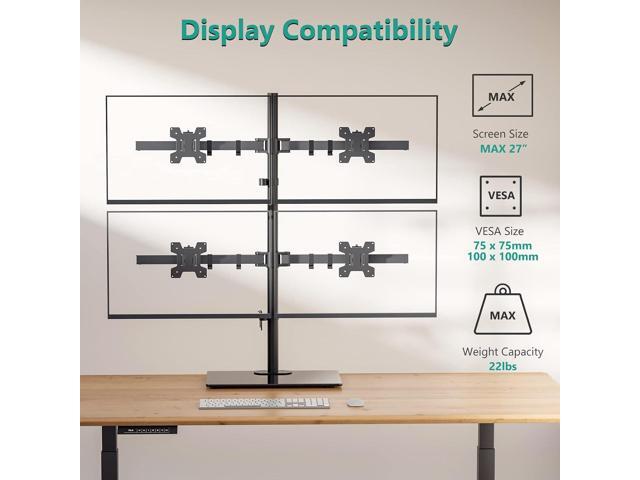 WALI Freestanding Quad Monitor Mount for 17-27 Inch Screens, Fully Adjustable 4 Monitor Stand with Swivel, Tilt, Rotation, Glass Base, Max Load 22...