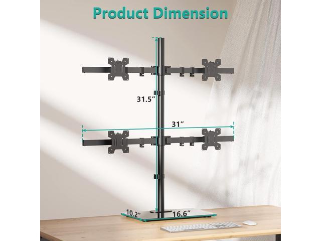 WALI Freestanding Quad Monitor Mount for 17-27 Inch Screens, Fully Adjustable 4 Monitor Stand with Swivel, Tilt, Rotation, Glass Base, Max Load 22...