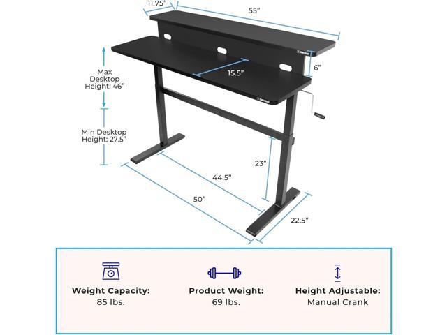 Stand Steady Tranzendesk 55 Inch Dual Level Standing Desk with Shelf Easy Crank Height Adjustable Sit to Stand Desk Stand Up Workstation with...
