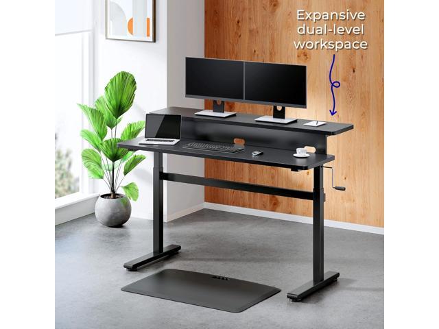 Stand Steady Tranzendesk 55 Inch Dual Level Standing Desk with Shelf Easy Crank Height Adjustable Sit to Stand Desk Stand Up Workstation with...