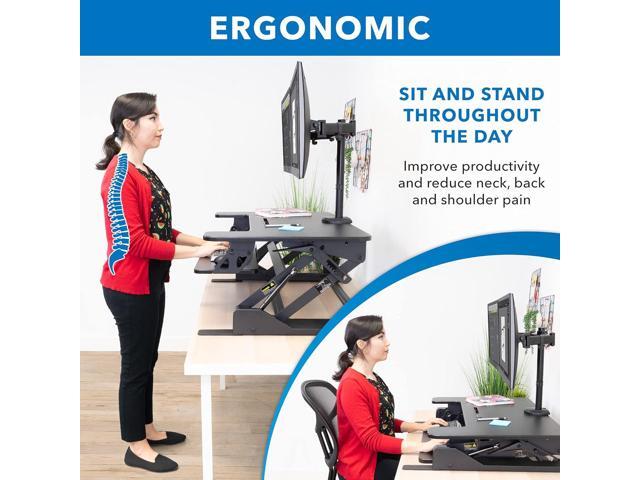Mount-It! Standing Desk Converter with Bonus Dual Monitor Mount Included - Height Adjustable Stand Up Desk - Wide 36 Inch Sit Stand Workstation...