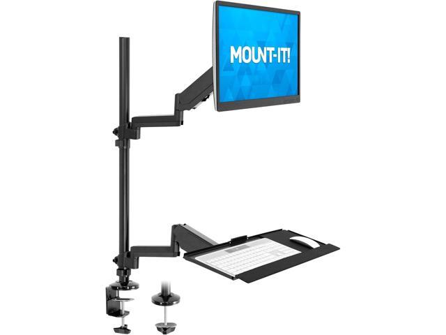 MOUNT-IT! Sit Stand Monitor Desk Mount [Fits 32' Screens] Height Adjustable, Full-Motion Articulating Arm with Keyboard Tray and Cable Management...
