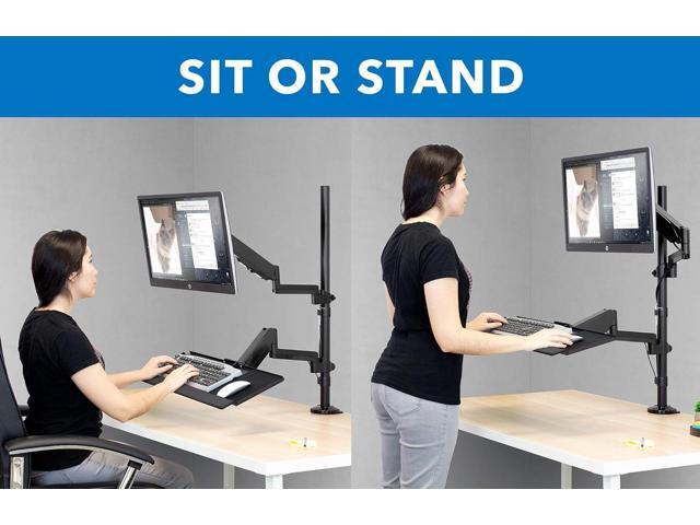 MOUNT-IT! Sit Stand Monitor Desk Mount [Fits 32' Screens] Height Adjustable, Full-Motion Articulating Arm with Keyboard Tray and Cable Management...