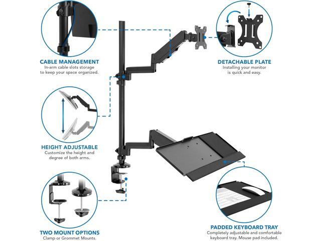 MOUNT-IT! Sit Stand Monitor Desk Mount [Fits 32' Screens] Height Adjustable, Full-Motion Articulating Arm with Keyboard Tray and Cable Management...